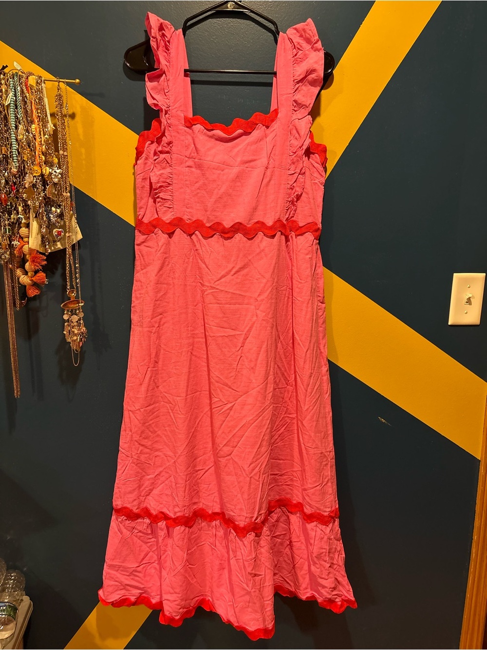 Zesica Hot Pink Ric Rac Trim Maxi Dress NWT